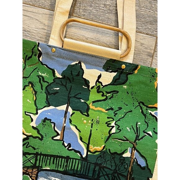 PGA Tour Golf Tote Bag Canvas Artist Signed Wood Handles Art Collectible New Vtg - Picture 2 of 9
